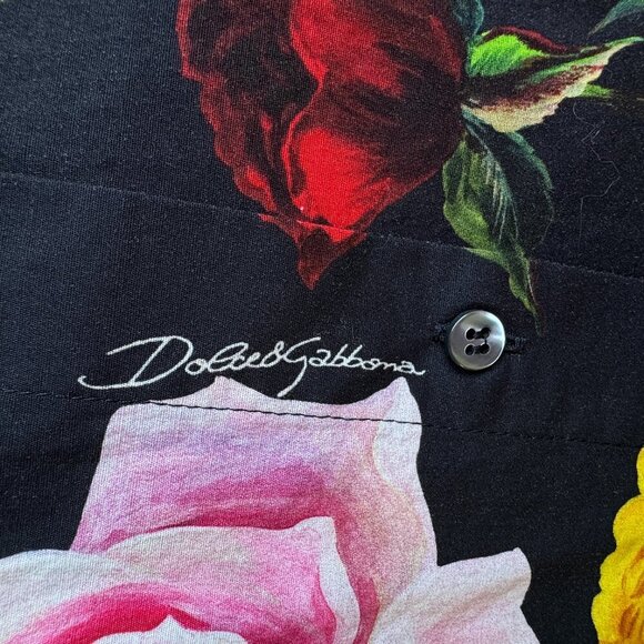 Dolce & Gabbana Fitted Long Sleeve Shirt Black Roses Print Handmade in Italy - Picture 10 of 11